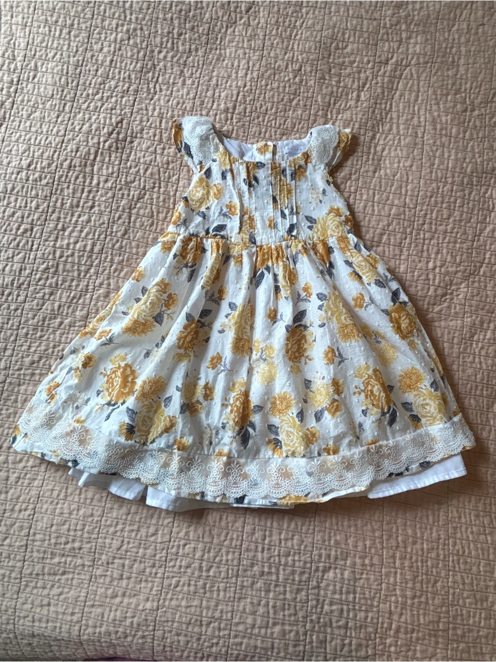 Tahari White Dress with Yellow Floral Print